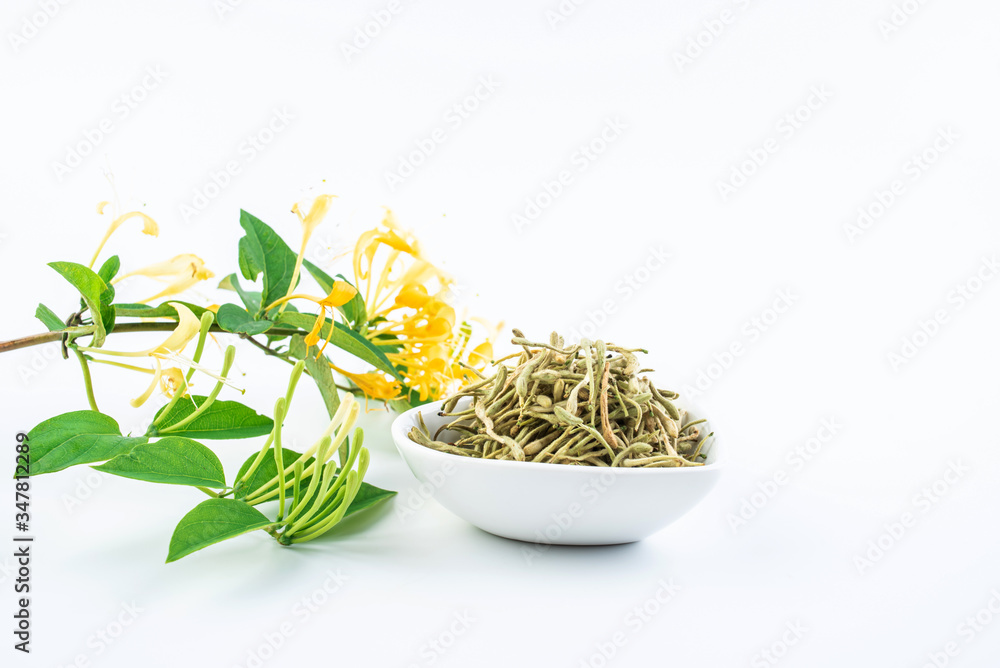 白底金银花茶