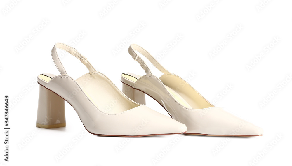 Modern female shoes on white background