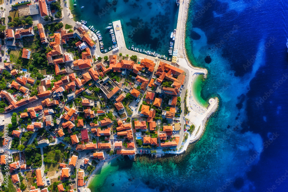 Dubrovnik, Croatia. Aerial view on the old town. Vacation and adventure. Town and sea. Top view from