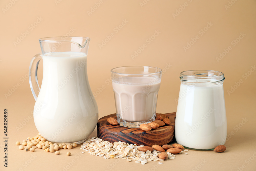 Different milk on color background