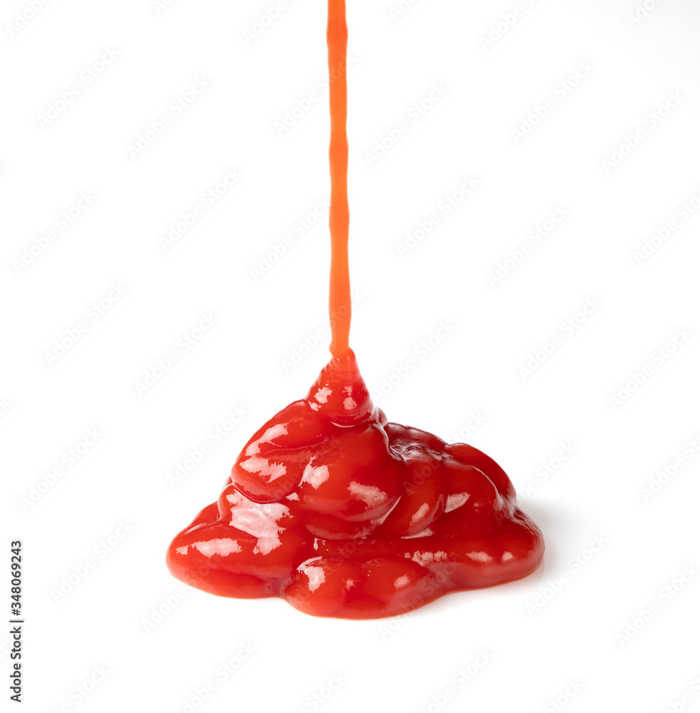 Hanging ketchup on a white background