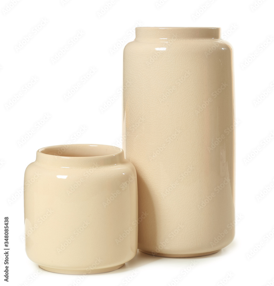 Different vases on white background