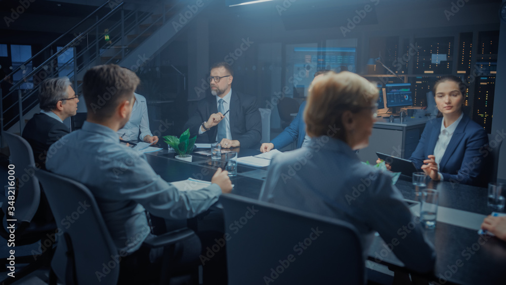 In the Modern Corporate Meeting Room: Diverse Group of Businesspeople, Lawyers, Executives and Direc