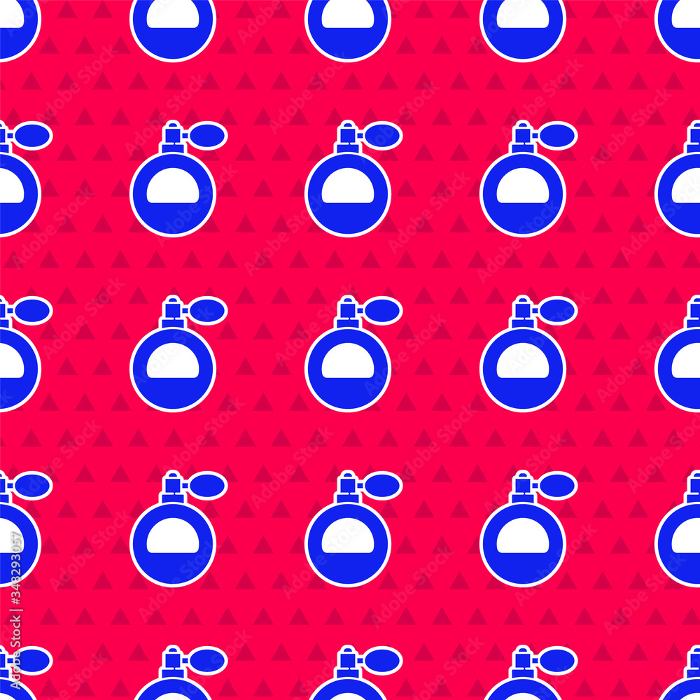 Blue Perfume icon isolated seamless pattern on red background. Vector