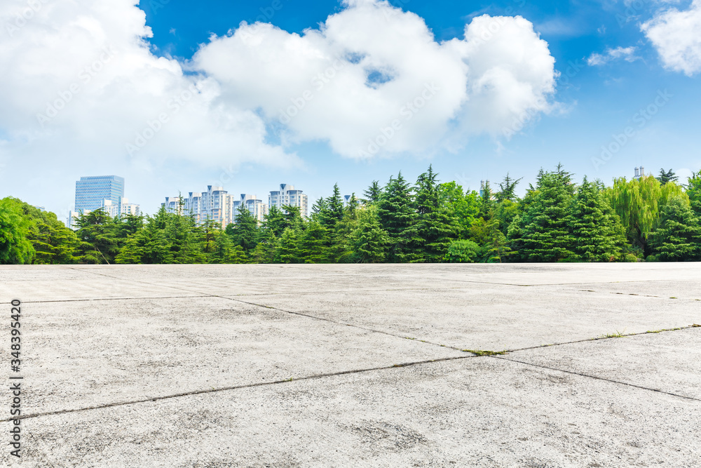 Empty square floor and city skyline with buildings in shanghai,China.