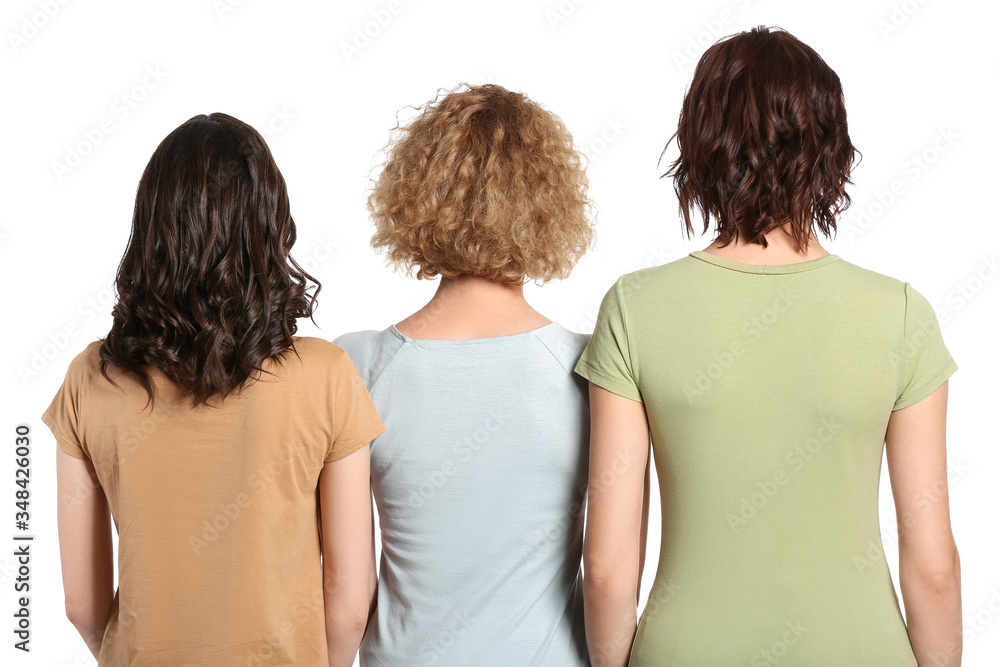 Young women with beautiful short hair on white background