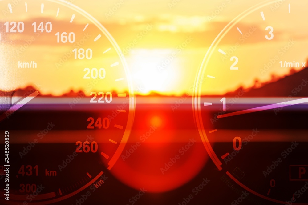 Classic lighting speedometers on nature background