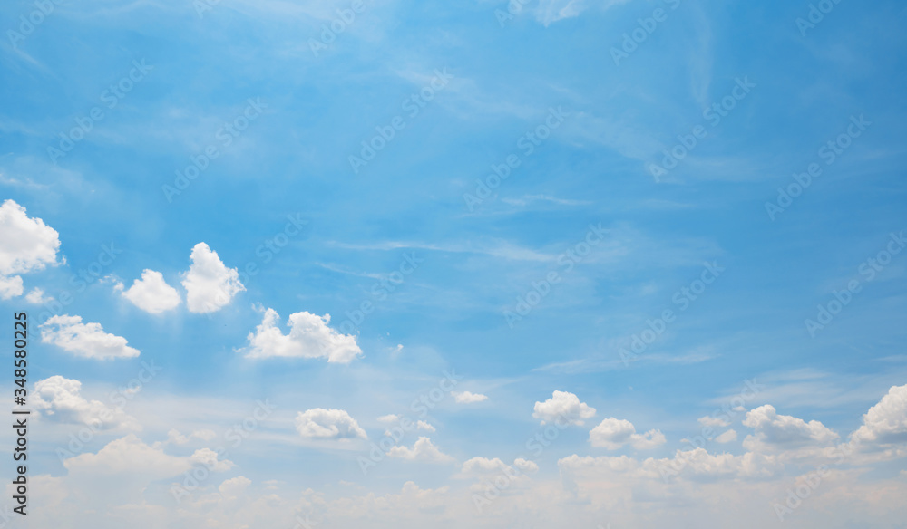 blue sky with white fluffy cloud, landscape background