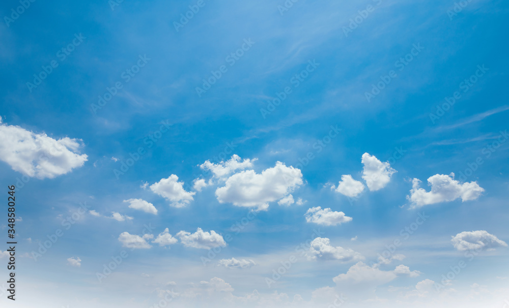 blue sky with white fluffy cloud, landscape background