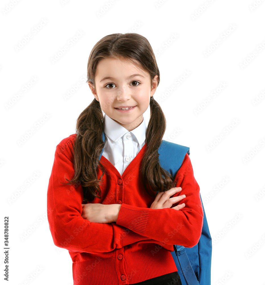 Cute little pupil on white background