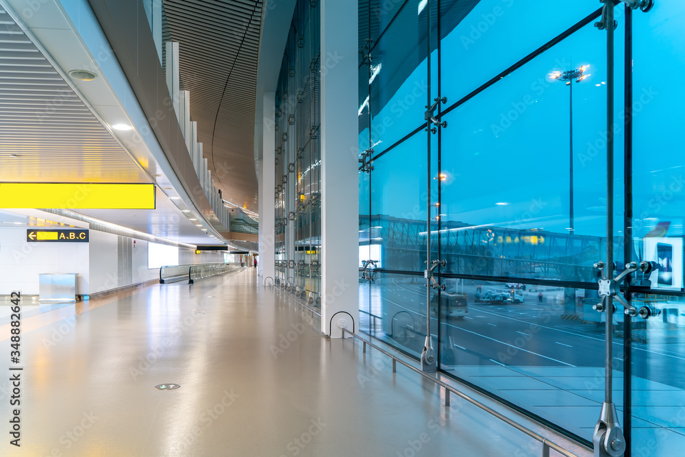 Interior view of airport terminal waiting hall