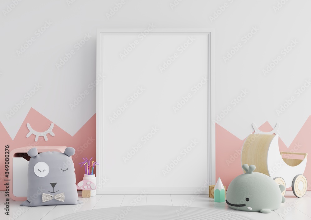 Mock up poster frame in children room,kids room,nursery mockup.