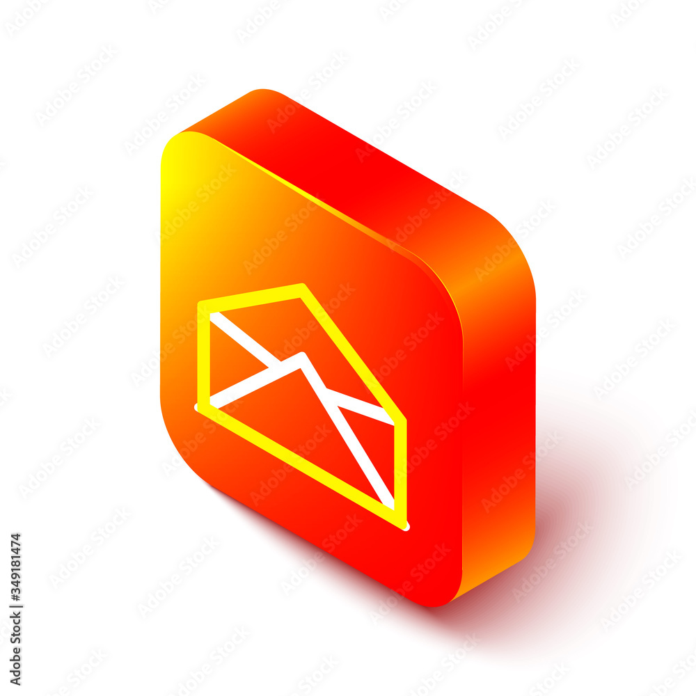 Isometric line Envelope icon isolated on white background. Email message letter symbol. Orange squar