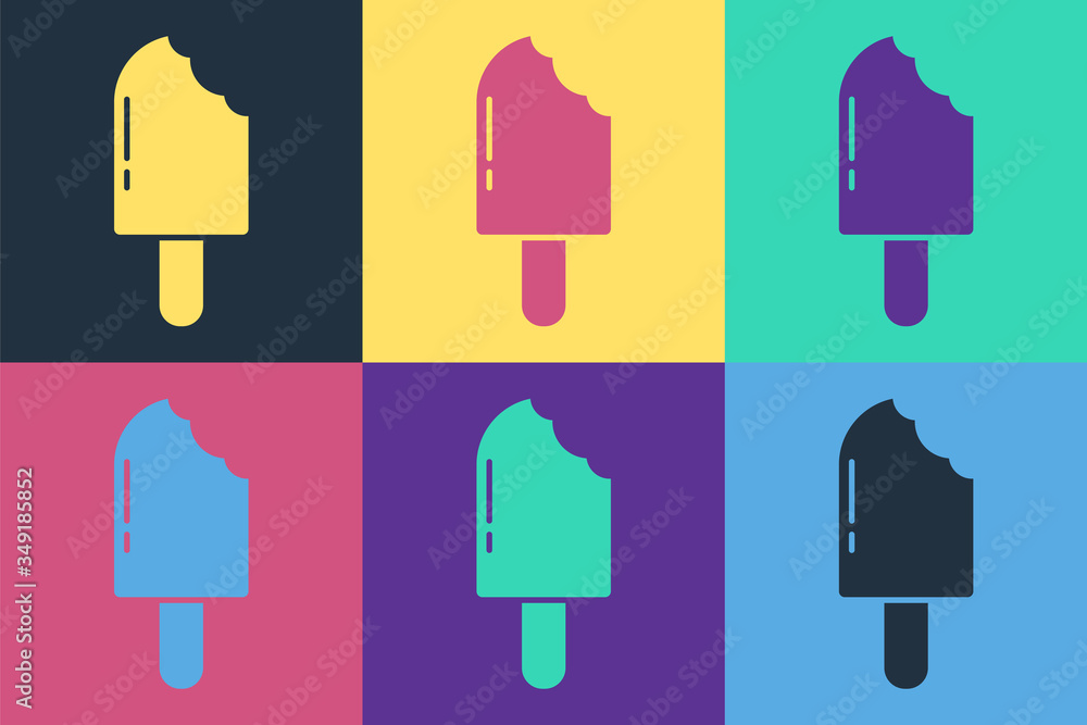 Pop art Ice cream icon isolated on color background. Sweet symbol. Vector