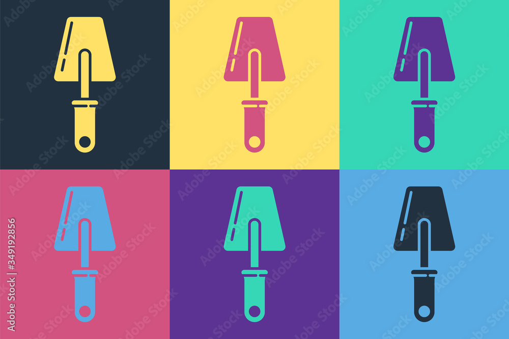 Pop art Trowel icon isolated on color background. Vector