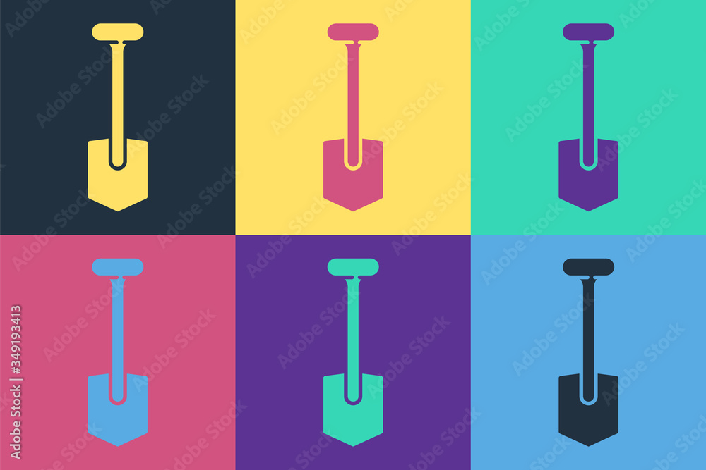 Pop art Shovel icon isolated on color background. Gardening tool. Tool for horticulture, agriculture