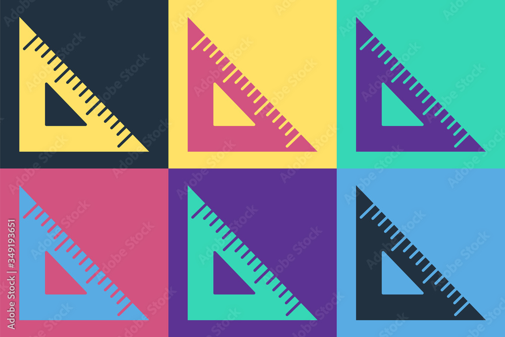 Pop art Triangular ruler icon isolated on color background. Straightedge symbol. Geometric symbol. V