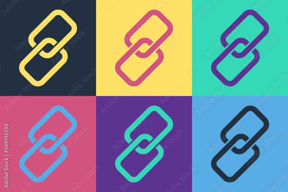 Pop art Chain link icon isolated on color background. Link single. Vector