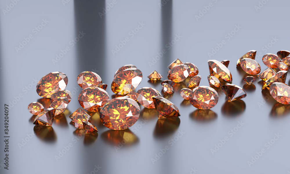 Round diamond topaz Gem placed on dark reflection background. 3d illustration.