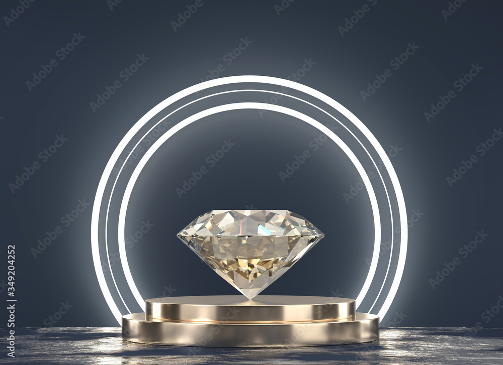 Brilliant Diamond Placed On Gold Stand Mock Up With Light and Black Background 3D Rendering