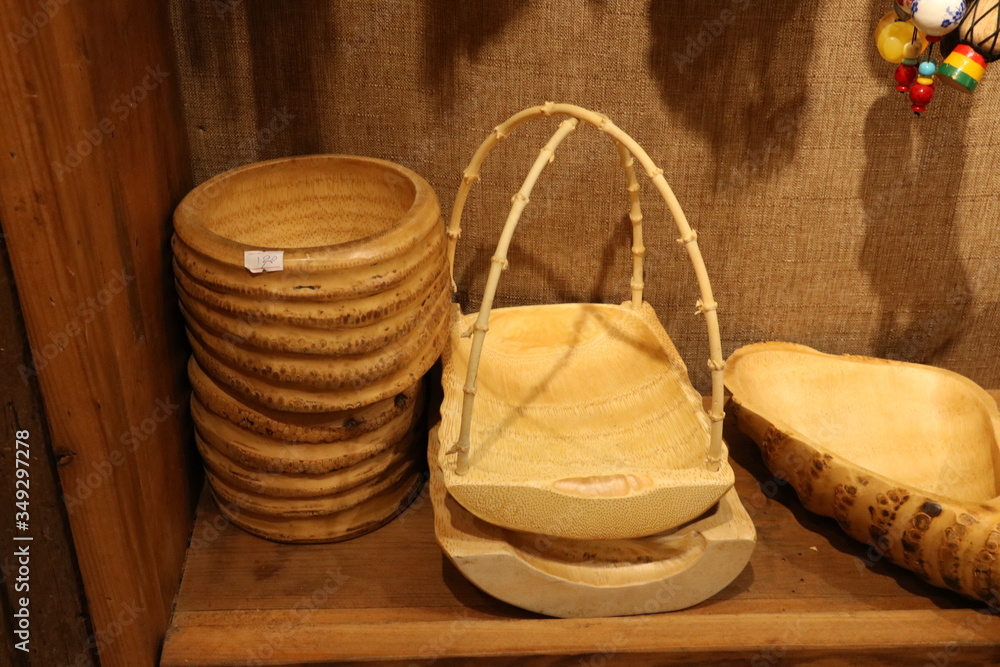 Traditional handmade utensils for carrying fruit or water. Special woven wooden baskets.