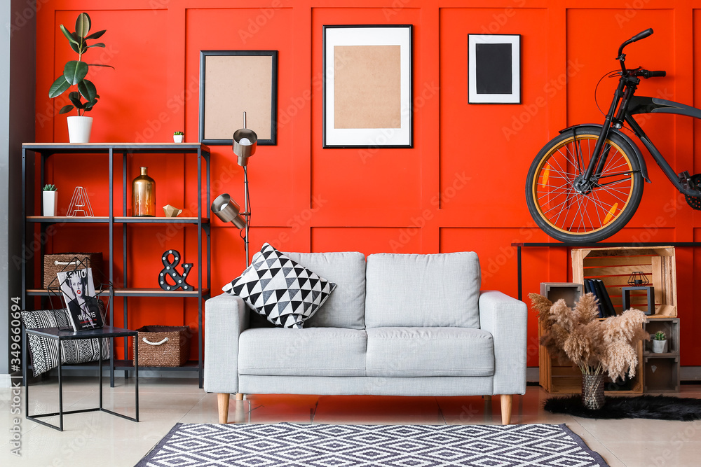 Interior of modern room with bicycle