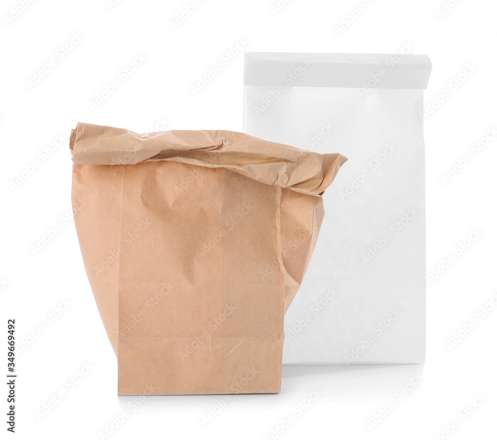 Paper bags on white background