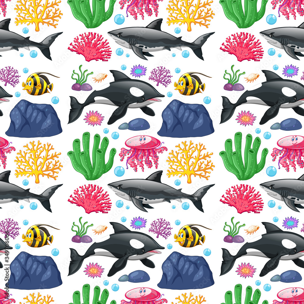 Seamless background design with sea creatures