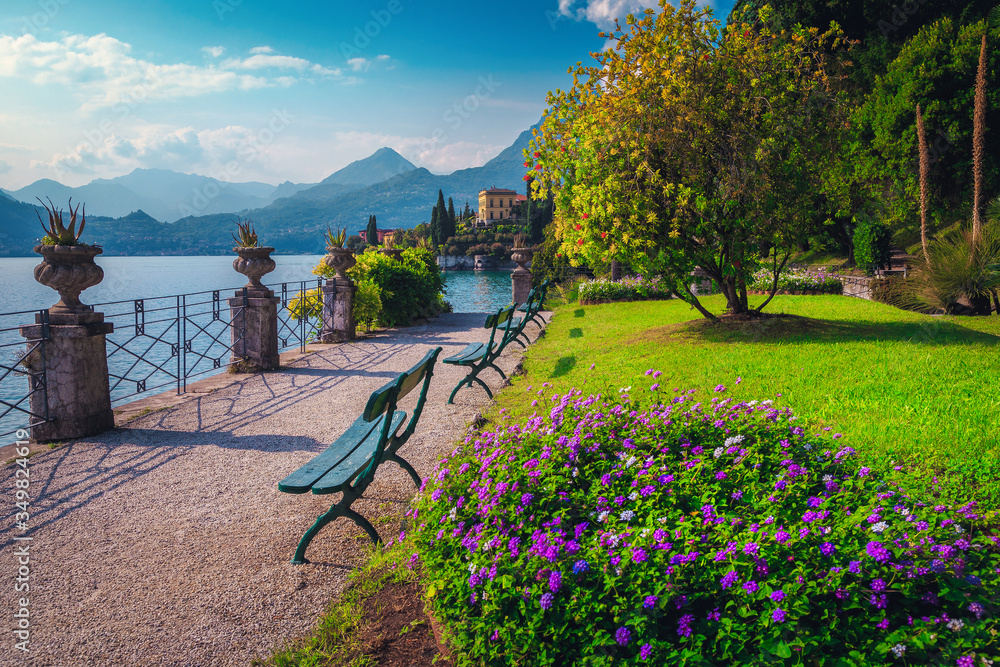 Amazing ornamental garden with spectacular walkway, lake Como, Varenna, Italy