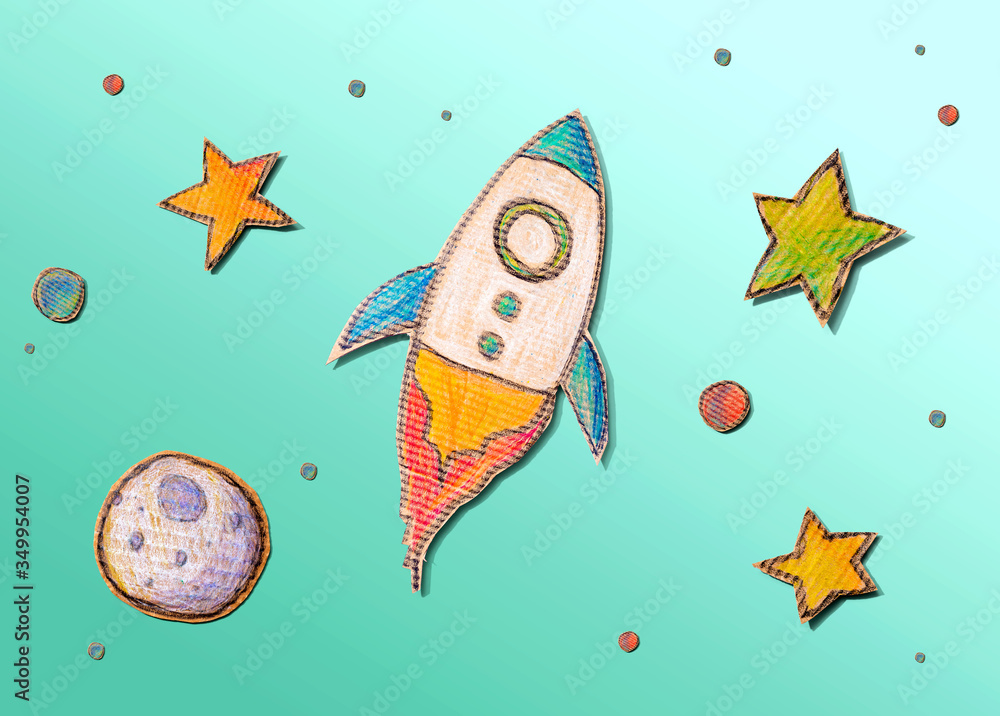 Space exploration theme with rocket and star drawings