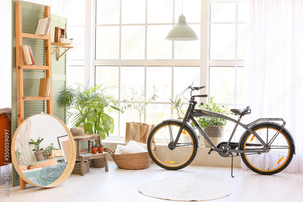 Interior of modern room with bicycle