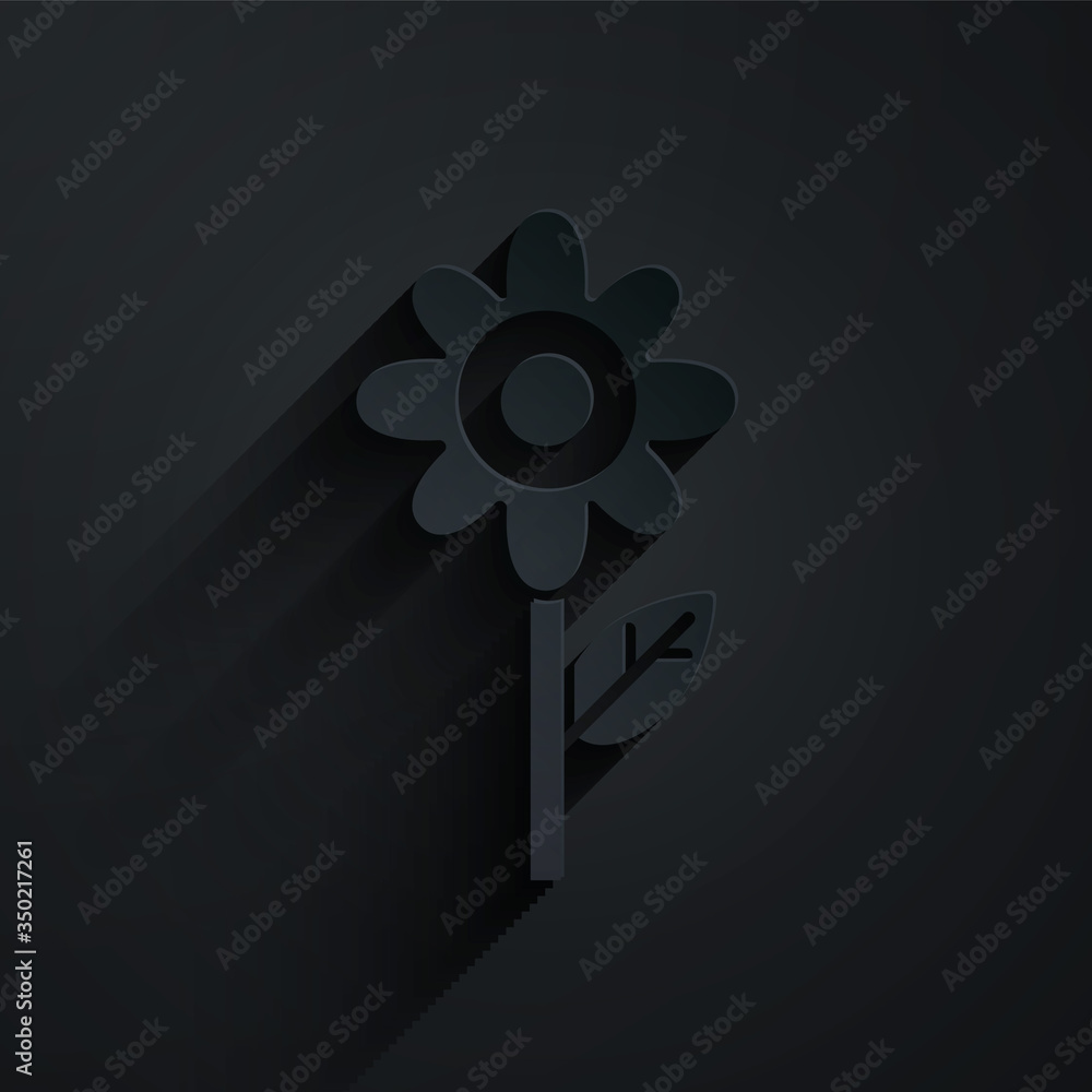 Paper cut Flower icon isolated on black background. Paper art style. Vector Illustration