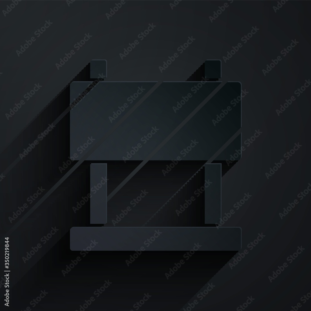 Paper cut Road barrier icon isolated on black background. Symbol of restricted area which are in und