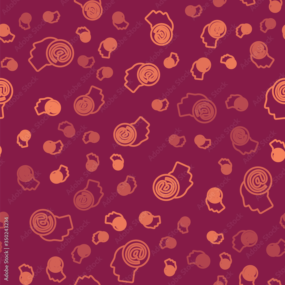 Brown line Mail and e-mail icon isolated seamless pattern on red background. Envelope symbol e-mail.