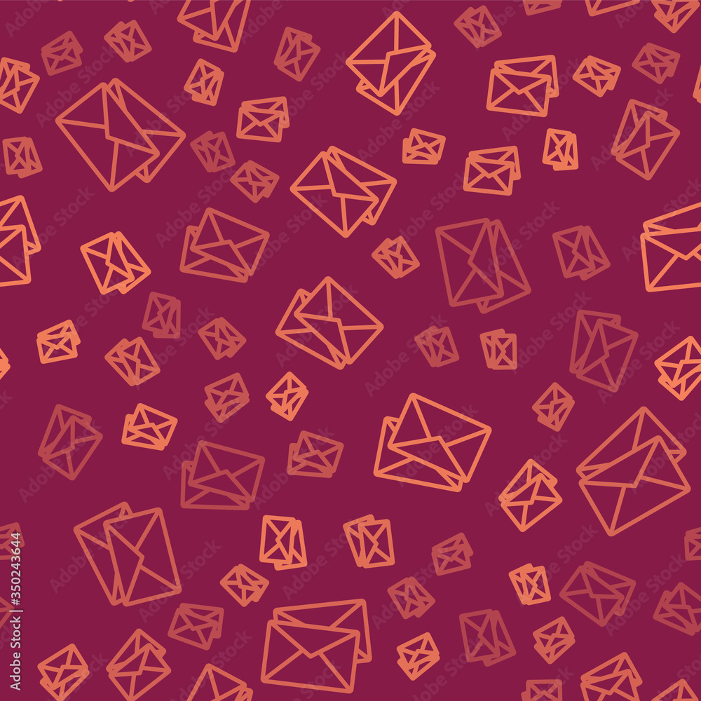 Brown line Envelope icon isolated seamless pattern on red background. Email message letter symbol. V