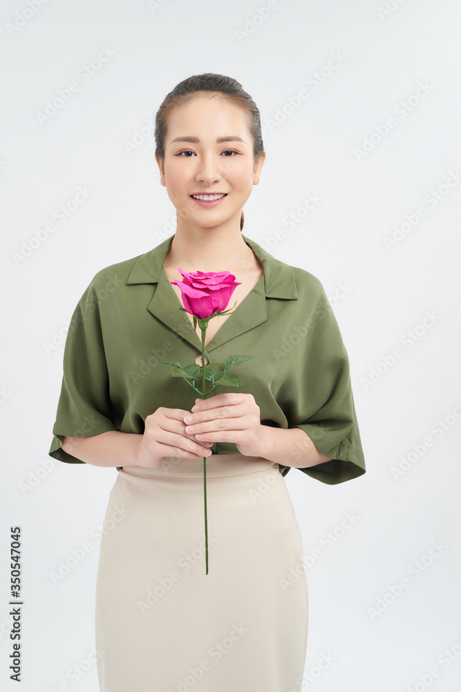 Beautiful female holding rose , valentines day