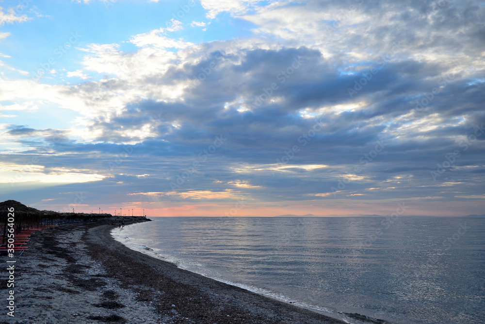 Cloudy sunset over the sea at Therma beach – Samothraki, Greece