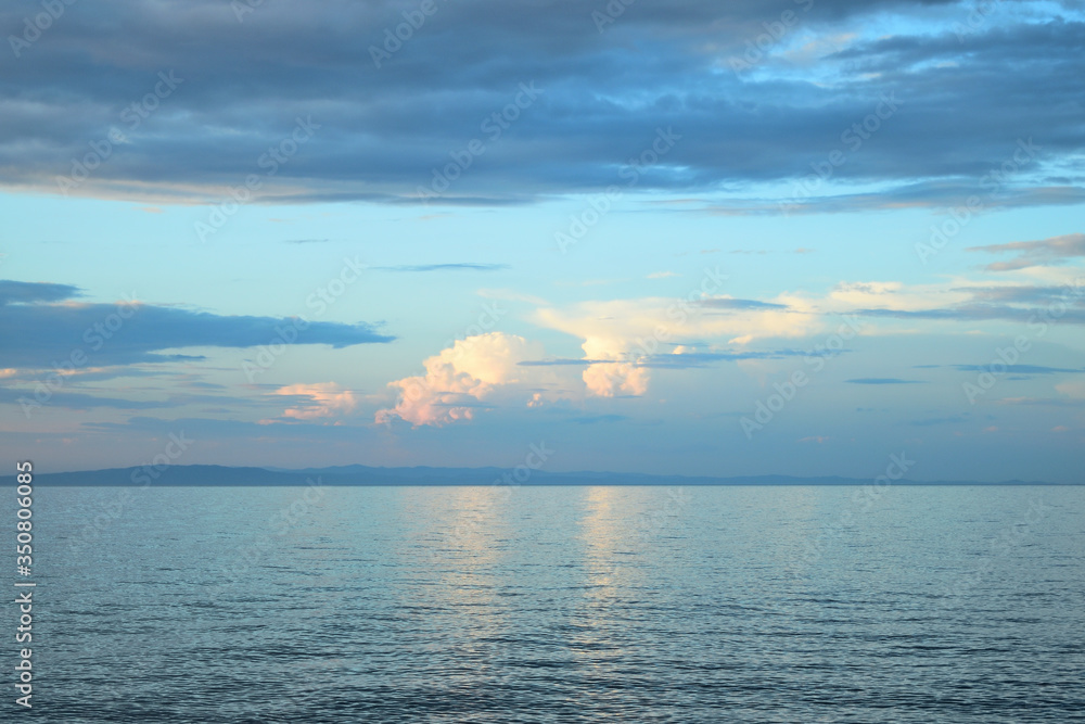 Cloudy sunset over the sea at Therma beach – Samothraki island, Greece, Aegean sea