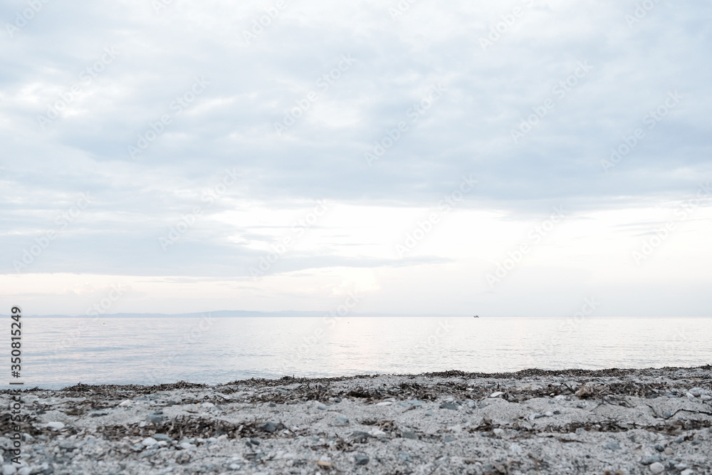 Cloudy sunset over the sea at Therma beach – Samothraki island, Greece, Aegean sea