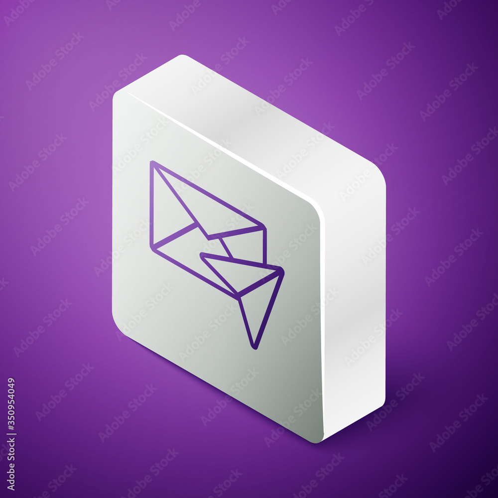 Isometric line Envelope icon isolated on purple background. Email message letter symbol. Silver squa