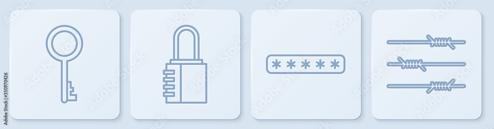 设置线旧钥匙，密码保护，安全组合锁和铁丝网。白色方形按钮