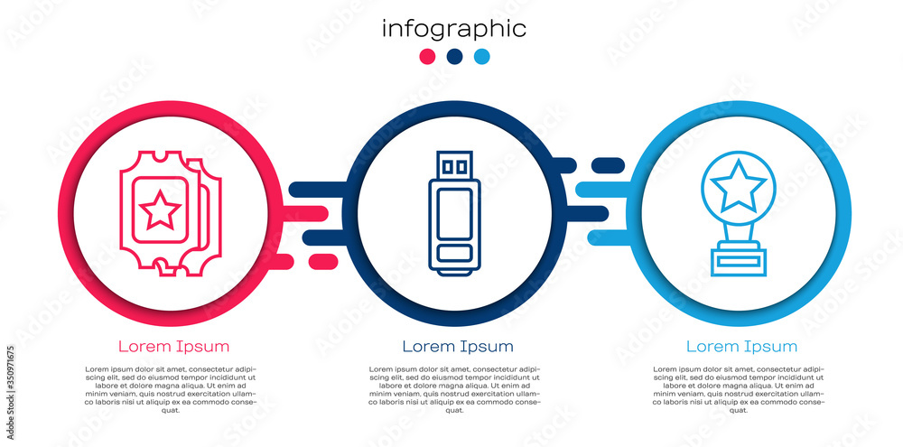 Set line Cinema ticket, USB flash drive and Movie trophy. Business infographic template