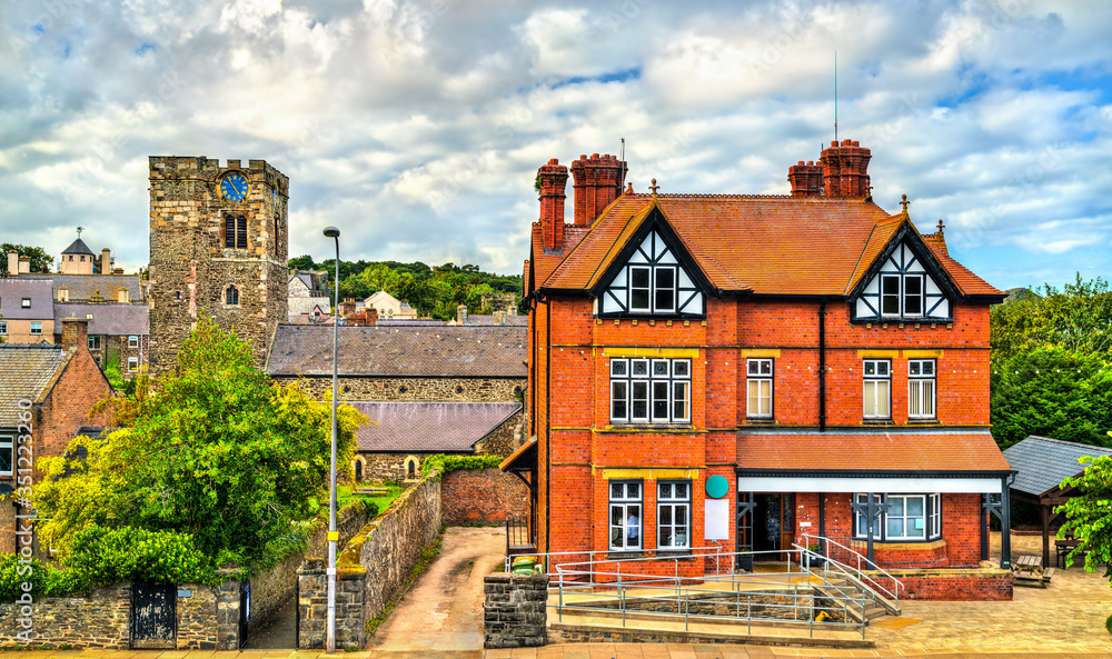 Tourist Information Centre and St Mary Church in Conwy, Wales