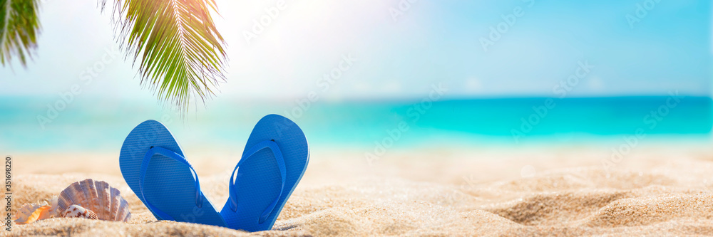  Sunny tropical beach, summer holidays vacation, Caribbean beach with turquoise water background, se