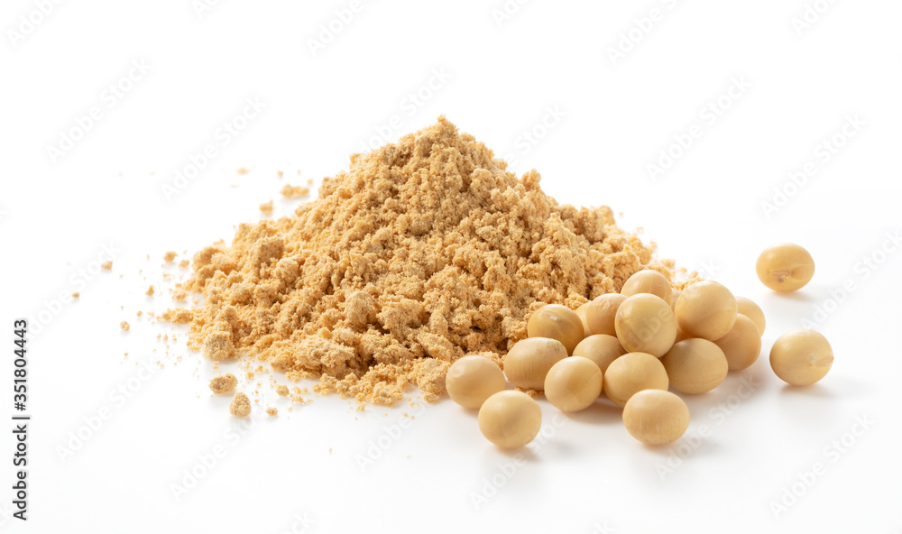 Japanese Kinako and soybeans on a white background