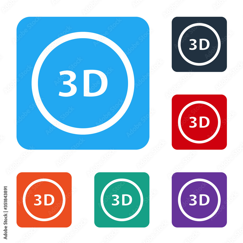 白色3D单词图标隔离在白色背景上。将图标设置为彩色方形按钮。矢量插图