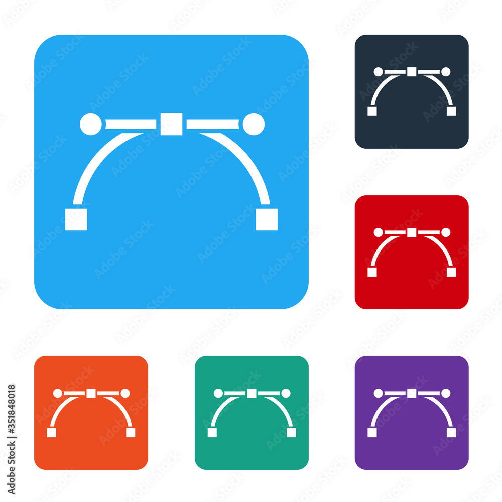 白色贝塞尔曲线图标隔离在白色背景上。画笔工具图标。将图标设置为彩色方形按钮