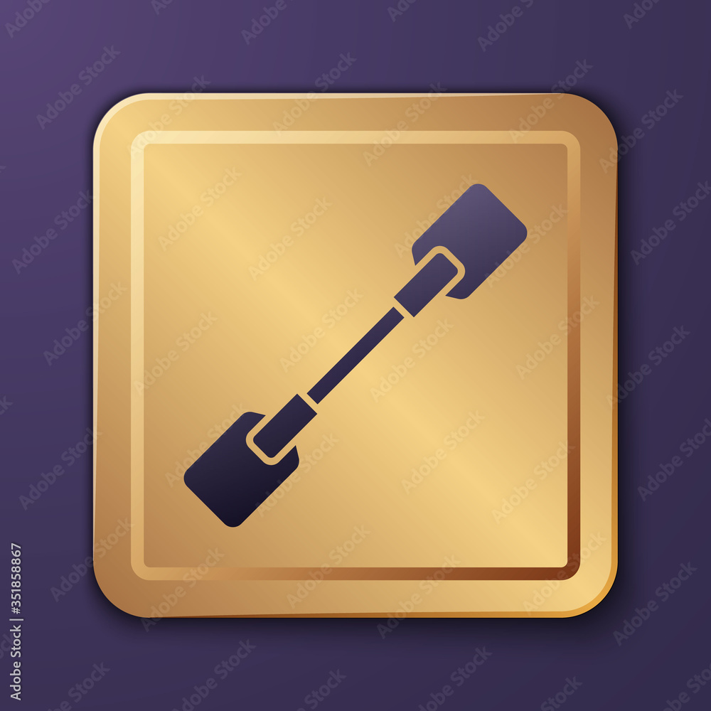 Purple Paddle icon isolated on purple background. Paddle boat oars. Gold square button. Vector Illus