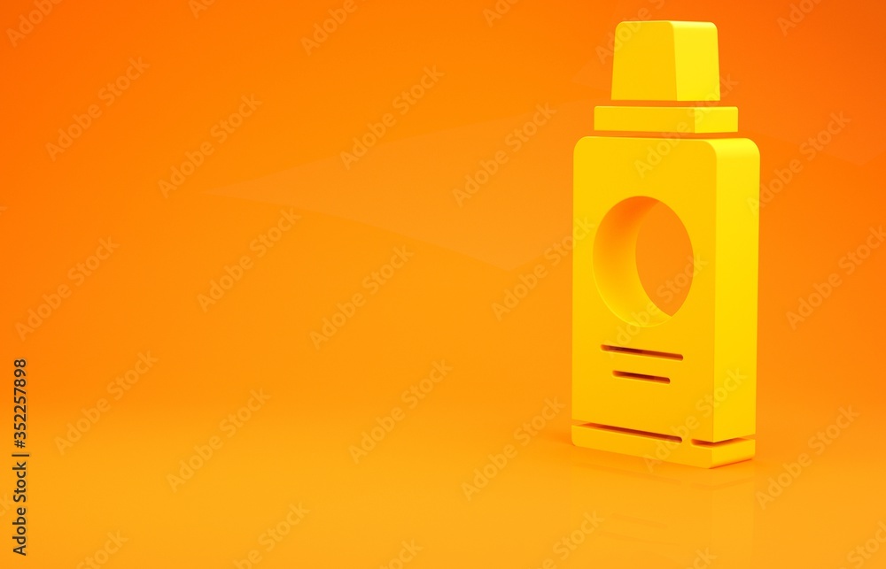 Yellow Bottle of shampoo icon isolated on orange background. Minimalism concept. 3d illustration 3D 