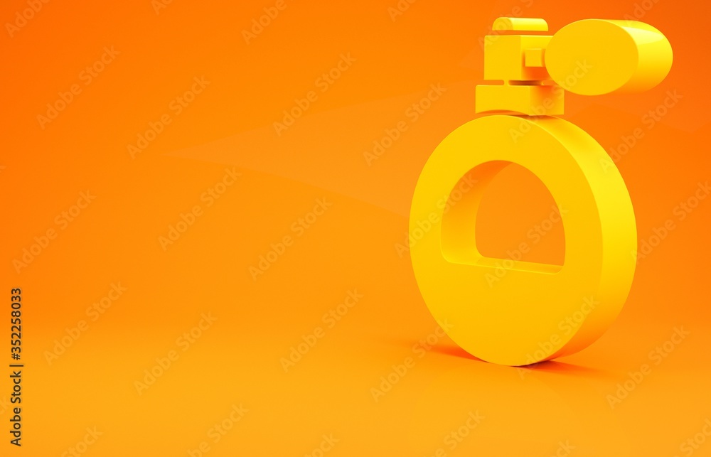 Yellow Perfume icon isolated on orange background. Minimalism concept. 3d illustration 3D render